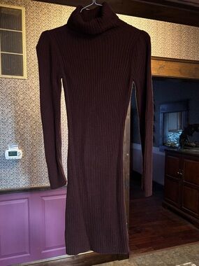 Sincerely Jules Ribbed Turtleneck Long Sleeve Dress - Dark Brown